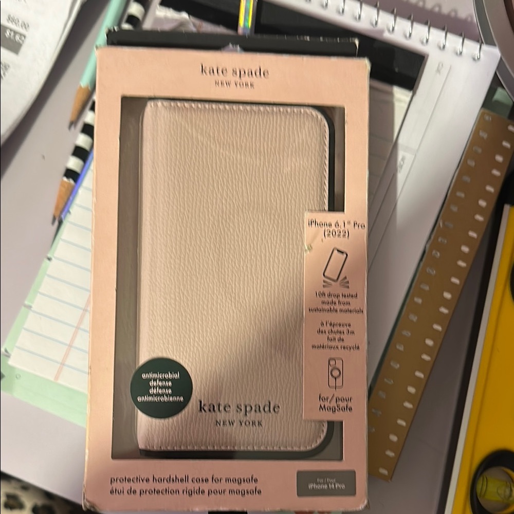 kate spade Cream and Pink Tablet Case with Book-Style Design